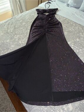 Jules and Cleo Formal Glitter Dress with Cut Out and Ruching